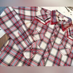 Ariat Western Plaid Pearl Snap Shirt - Embroidered Yoke - L